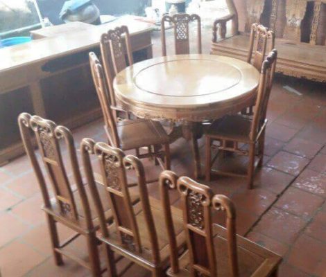 Bộ bàn ghế ăn gỗ gụ kiểu bàn tròn