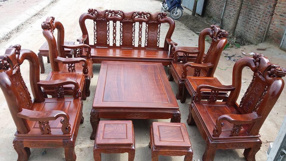 Bộ bàn ghế gỗ hương tay 12 đẹp và sang trọng